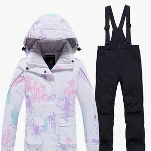 Kids White & Lavender Graffiti Snow Jacket Set